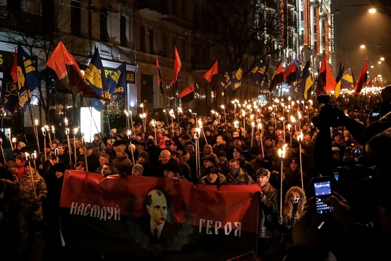 Митинг украинских националистов в честь 106-летия со дня рождения Степана Бандеры. Киев, 1 января 2015 года