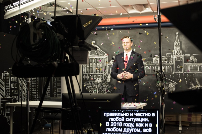 Запись новогоднего обращения Алексея Навального. Фото: Евгений Фельдман для кампании Навального