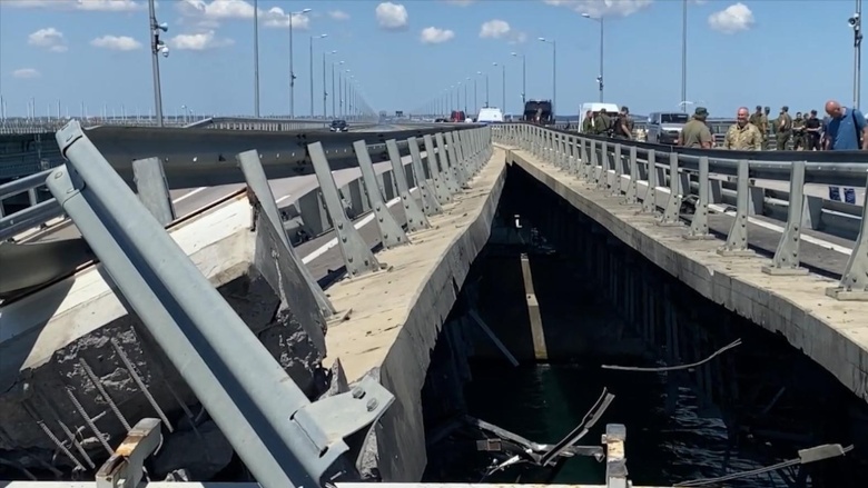 Поврежденный Крымский мост, 17 июля 2023 года