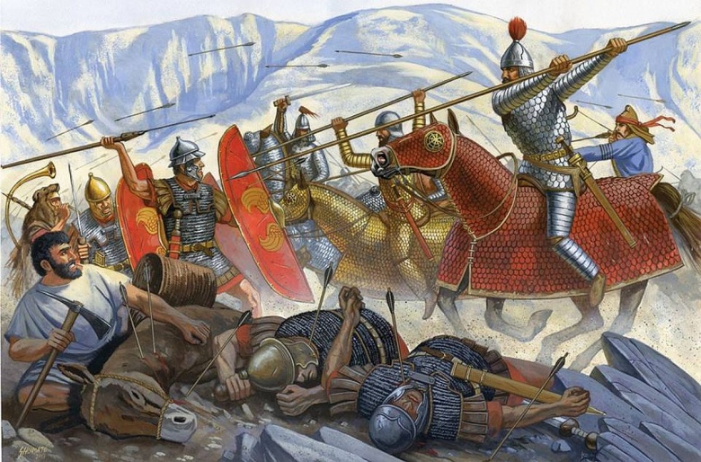 Битва при Каррах, 53 год до н.э. Атака парфянской тяжёлой кавалерии на пехоту римлян
