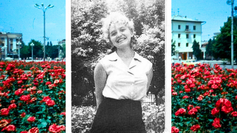Татьяна Волкова в молодости на фоне Грозного в советские времена