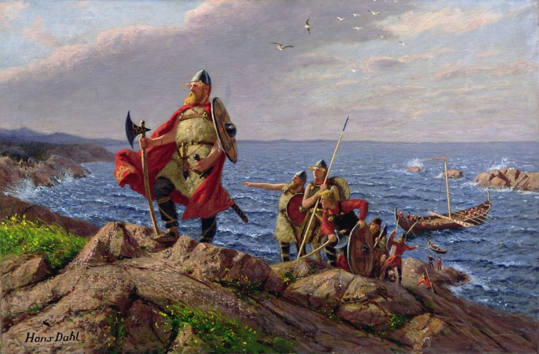 Викинг Лейф Эрикссон выходит на берег Ньюфаундленда. Картина норвежского художника Ханса Даля (1848–1937)