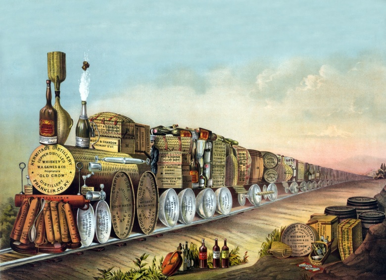 "Хмельной экспресс": реклама виски, США, 1877 год