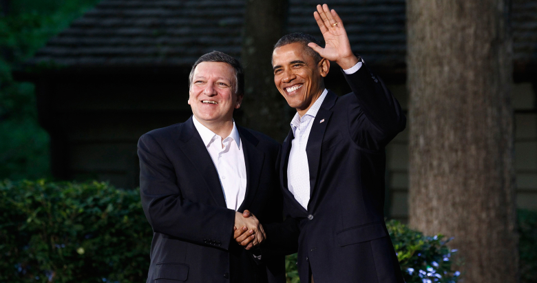 Президент Европейской комиссии Жозе Мануэль Баррозу и президент США Барак Обама.