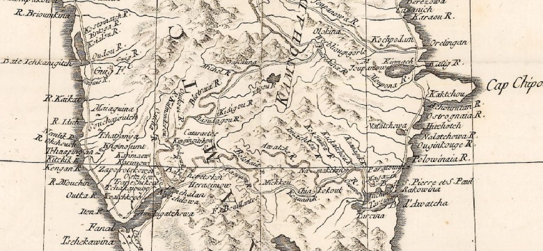 Фрагмент старинной карты Камчатки Жана Лорана и Жака Беллина, 1757 год
