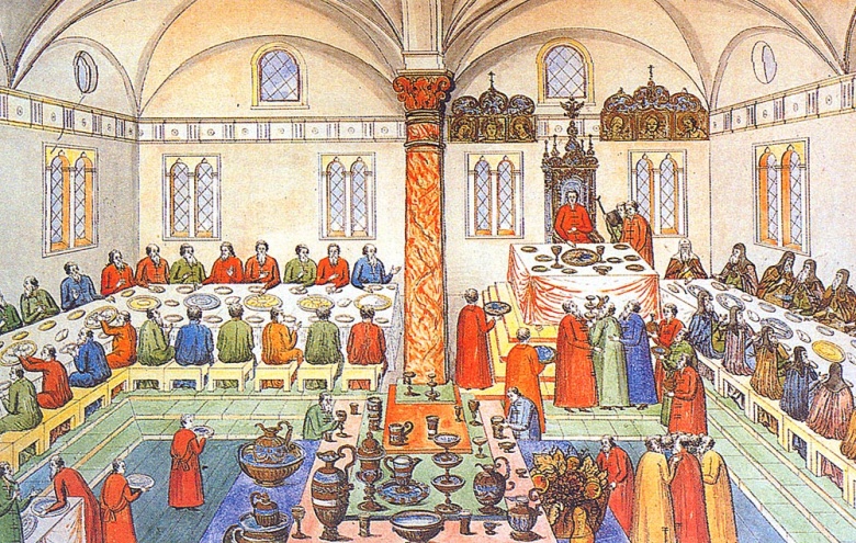 Пир в Грановитой палате. Миниатюра. XVII век