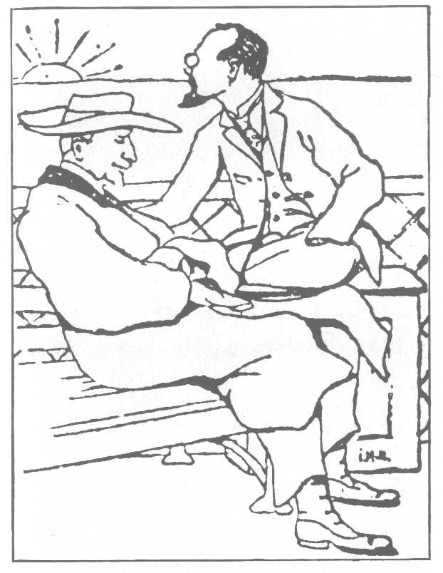 Профессор И. А. Ильин и князь С. Е. Трубецкой. Рисунок И. А. Матусевича, выполненный на борту "философского парохода", плывущего в Германию, 1922 г.