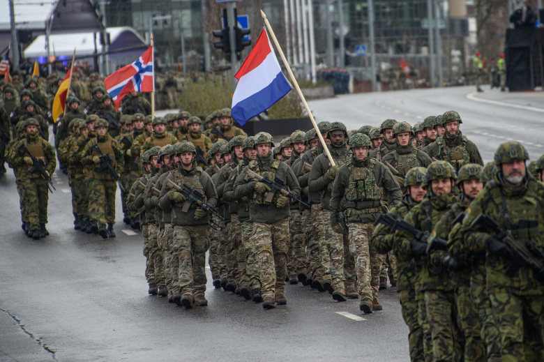 Солдаты стран-членов НАТО на военном параде в Вильнюсе, 25 ноября 2023 года