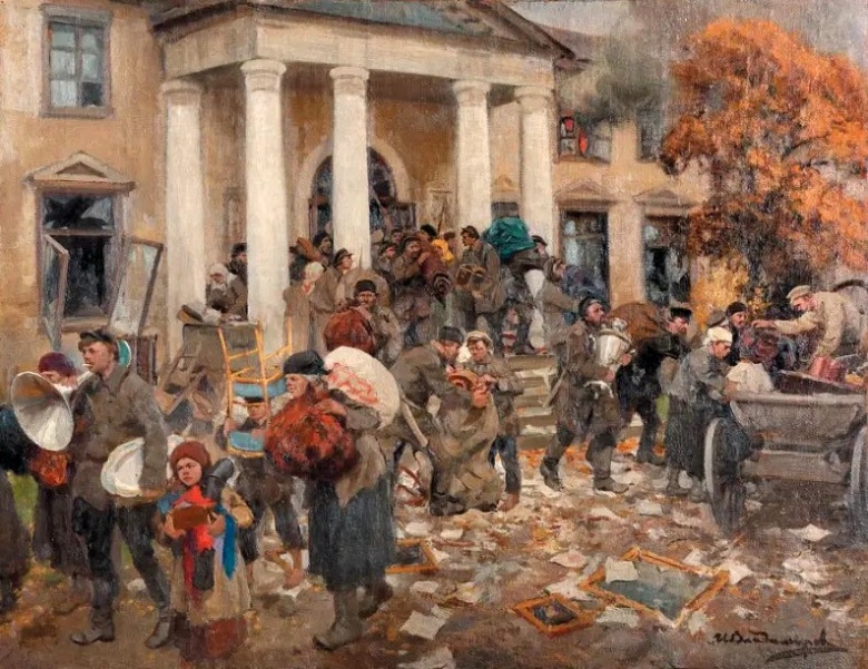 Разгром помещичьей усадьбы. Акварель Ивана Владимирова, 1926