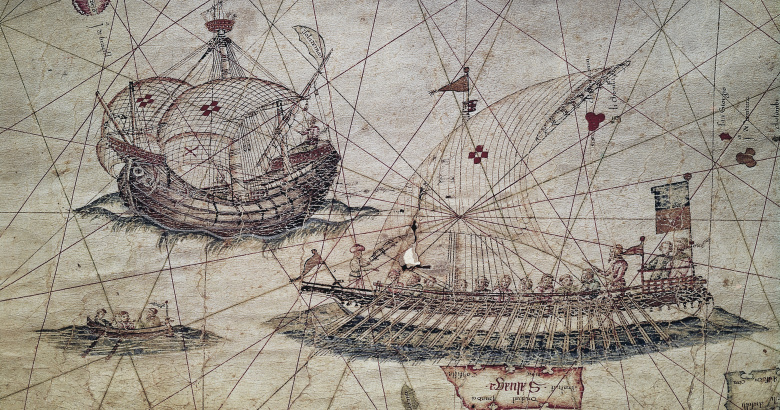 Галера и португальская каравелла на карте 1482 года.