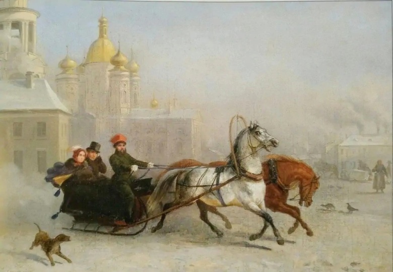 Извозчик на Владимирской площади ​Санкт-Петербурга. Акварель Пьера-Мари Жозефа Верне, 1830-е гг.