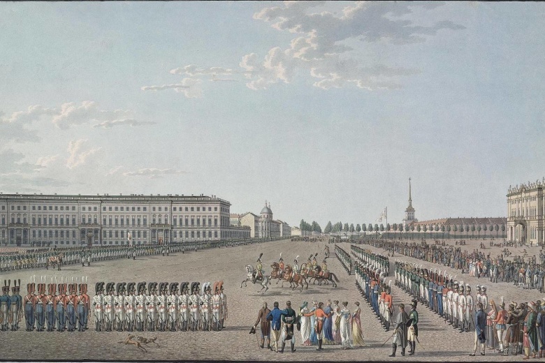 Габриэль Людвиг Лори. Парад на Дворцовой площади. Начало 1800-х