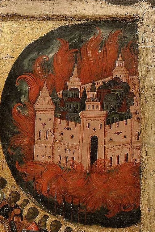 Фрагмент иконы "Благословенно воинство Небесного Царя" («Церковь воинствующая») 1550-е годы. Пока еще - Третьяковская галлерея