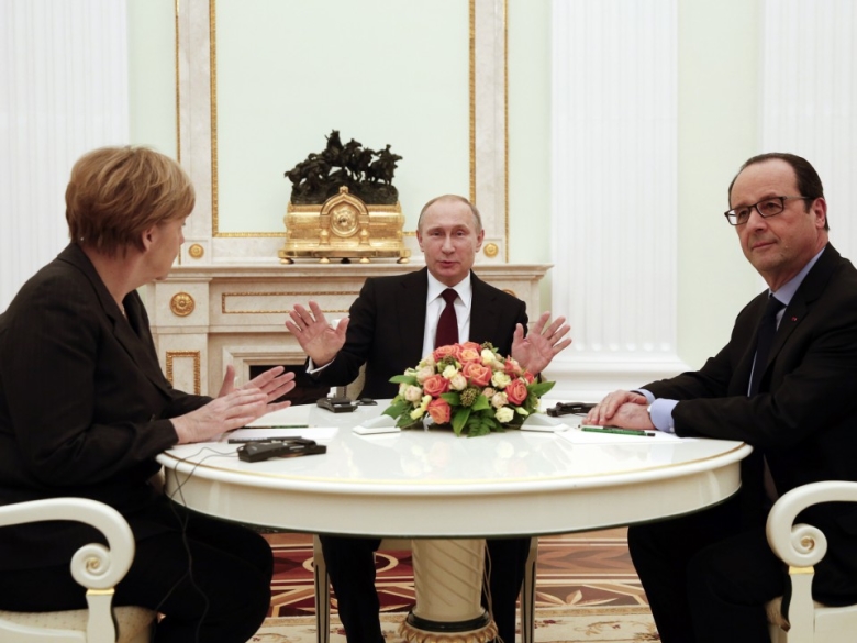 Встреча Владимира Путина с Ангелой Меркель и Франсуа Олландом. Фото: REUTERS/Maxim Zmeyev