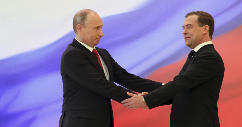 Владимир Путин и Дмитрий Медведев. Фото: Reuters / RIA Novosti / Pool / Yekaterina Shtukina