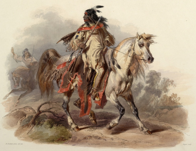 Индейский воин. Акварель Карла Бодмера, 1843