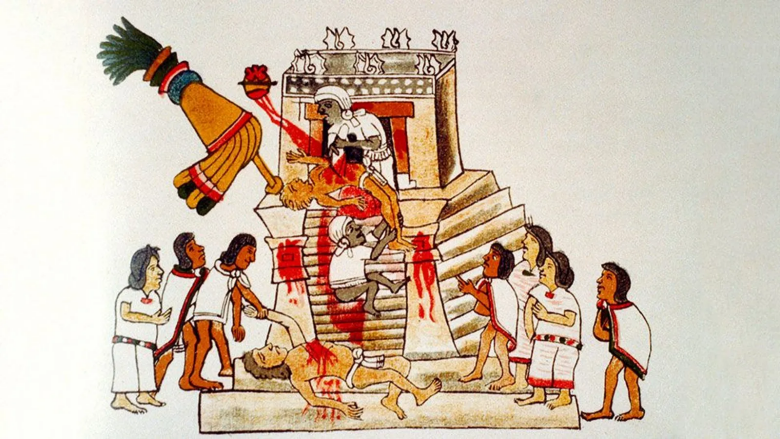 Ацтекский жрец преподносит сердце, вырванное из груди еще живого человека, солнечному богу Уитсилопочтли