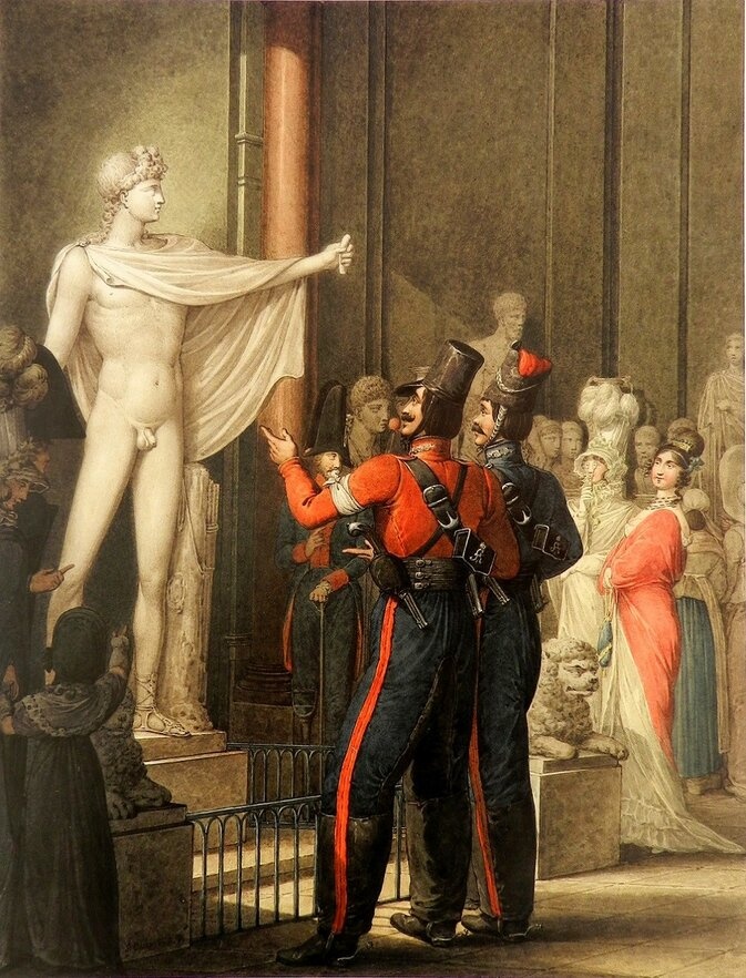 Георг Опиц. Русские казаки осматривают статую Аполлона в парижском музее. 1814.