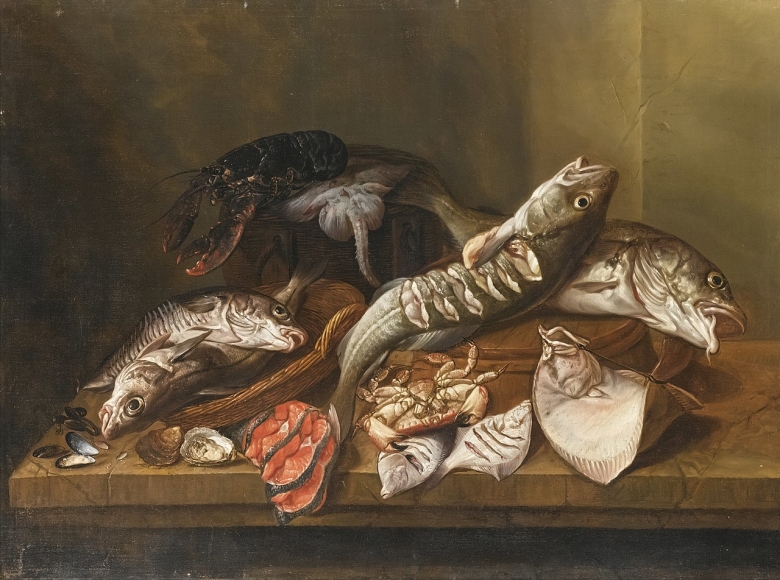 Натюрморт с рыбой и дарами моря. Исаак ван Дейнен, 1670.