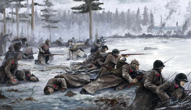 Красноармейцы 163-й стрелковой дивизии в битве против финнов при Суомуссалми, январь 1940 года