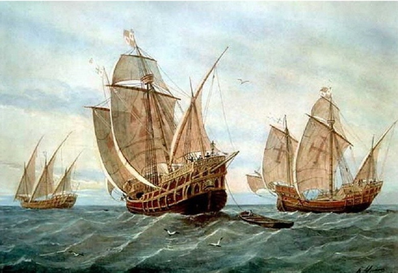 Корабли первой экспедиции Колумба (слева направо): «Нинья», «Санта-Мария», «Пинта»