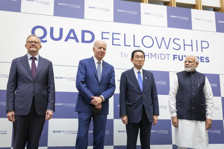 Саммит QUAD в Токио. Слева-направо: премьер-министр Австралии Энтони Альбанезе, президент США Джо Байден, премьер-министр Японии Фумио Кисида и премьер-министр Индии Нарендра Моди.24 мая 2022 года