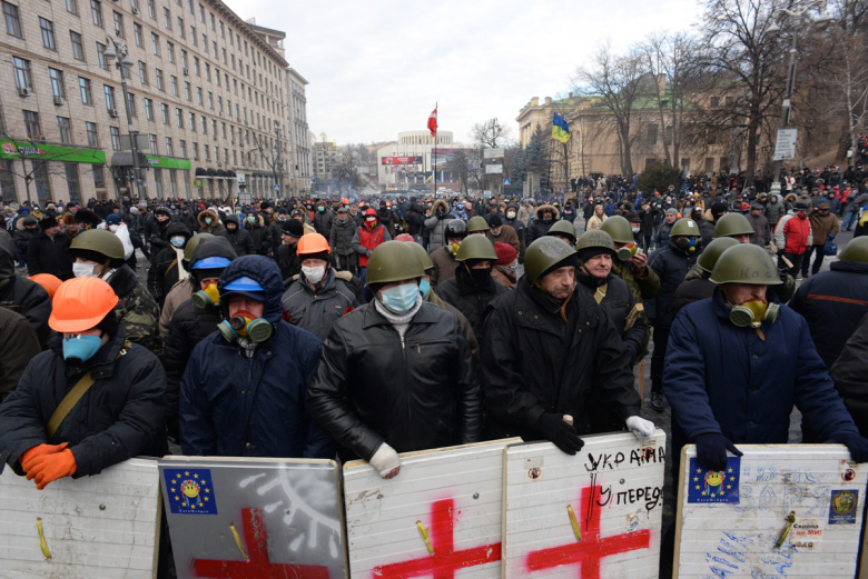 Протестующие на киевской улице Грушевского, 20 января 2014 года