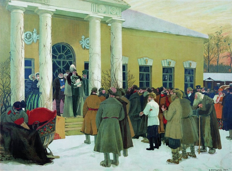 Освобождение крестьян (чтение манифеста), картина Б.М. Кустодиева, 1907 год