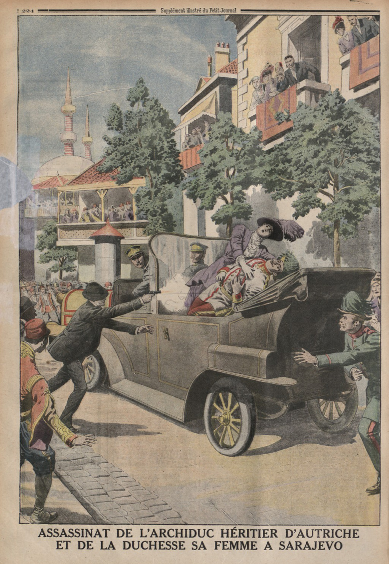 Убийство эрцгерцога Франца Фердинада и его супруги-герцогини в Сараево. Иллюстрация в издании Le Petit journal, 12 июля 1914 г.