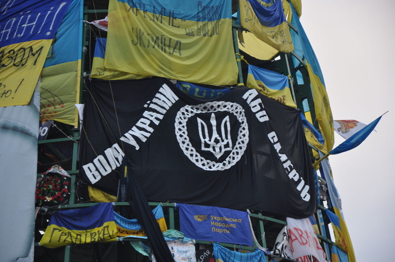 Флаг повстанцев Холодного Яра на Евромайдане, 2014 год