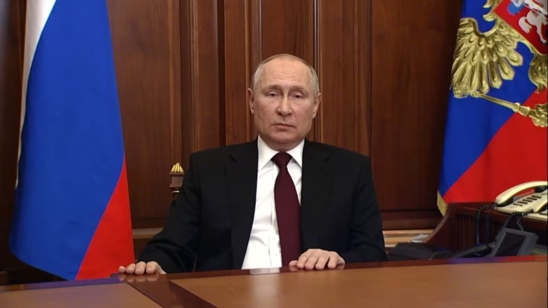 Владимир Путин объявляет о начале "спецоперации" на Украине, 24 февраля 2022 года