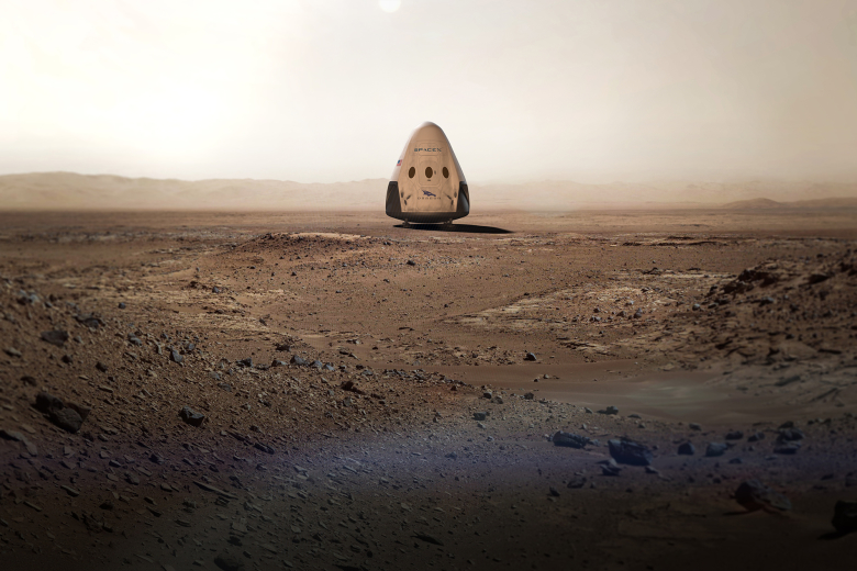 Фотомонтаж: корабль Dragon на поверхности Марса. Фото: SpaceX