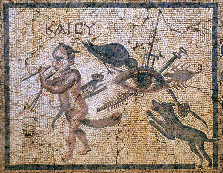Мозаика римской эпохи из Антиохии (совр. Антакья), изображающая множество надежных инструментов для защиты от сглаза
