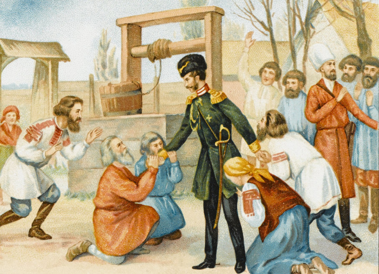 Александр II отменяет крепостное право. Французская иллюстрация 1860-х гг.