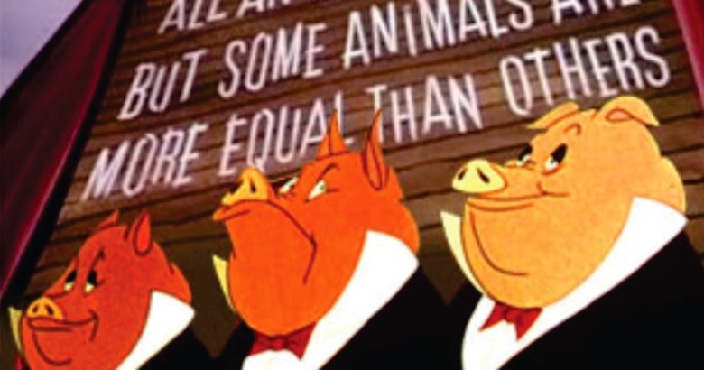 Кадр из британского мультфильма "Скотный двор" (1954): все животные равны, но некоторые животные более равны, чем другие