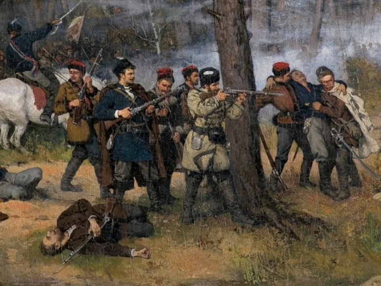 Сцена восстания 1863 года. Фрагмент картины Тадеуша Айдукевича.