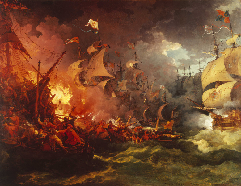 Разгром Непобедимой армады 8 августа 1588 г. Картина  Филиппа Якоба Лютербурга (1796)