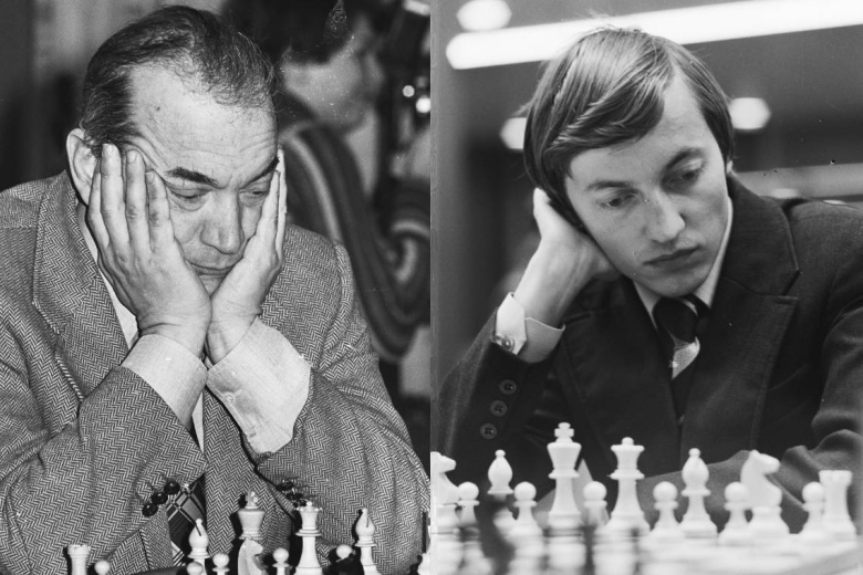 Слева: Виктор Корчной в январе 1978 г. Справа: Анатолий Карпов в 1977 г.
