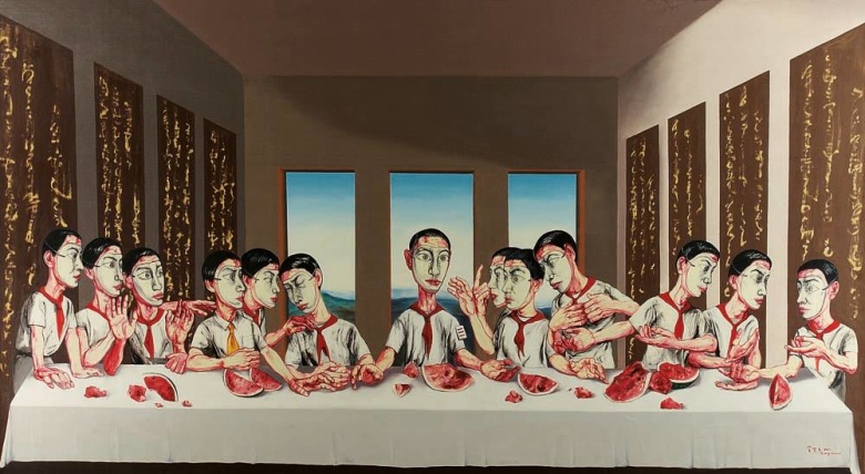Цзэн Фаньчжи. "Тайная вечеря". В 2013 году эта картина была продана на аукционе  Sotheby's за $ 23 300 000 — рекордная цена за произведение современного китайского  художника.