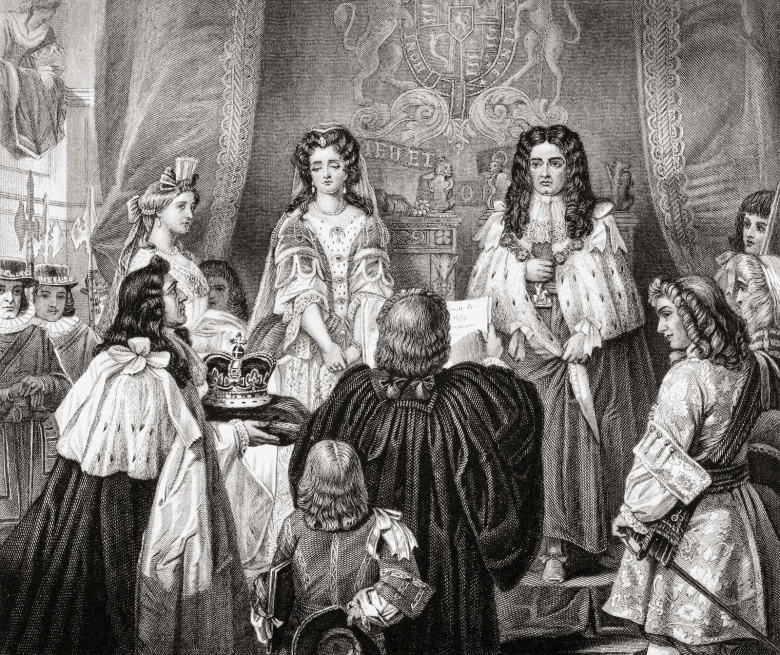 Парламент предлагает корону королю Вильгельму и королеве Марии, февраль 1689. Иллюстрация: wikipedia.org