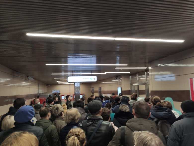 Толпа в метро перед проверкой пропусков. Фото: king_ondatra / twitter.com