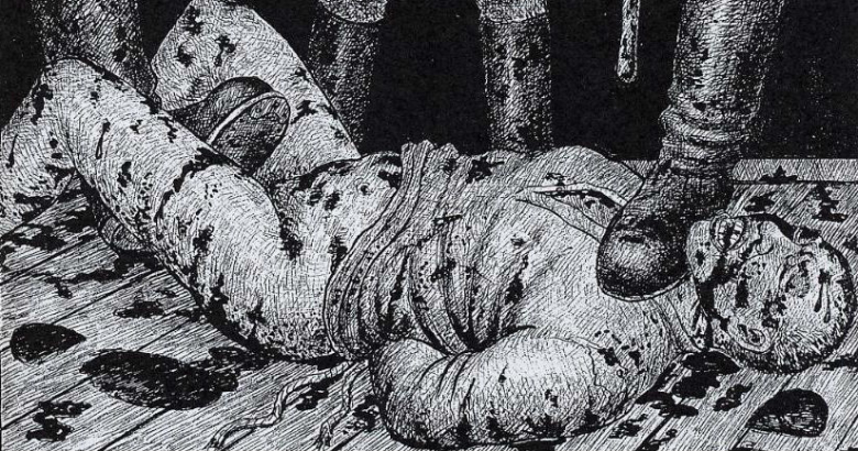 Рисунок о пытках в ГУЛАГе. Автор - ветеран МВД Данциг Балдаев, 1980-е. Иллюстрация: Wikipedia.org