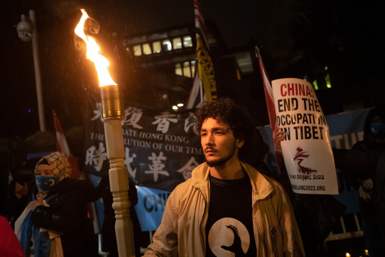 Уйгуры протестуют против Зимних Олимпийских игр в Пекине, Ванкувер, 3 февраля 2022 года. Фото: Darryl Dyck / Keystone Press Agency