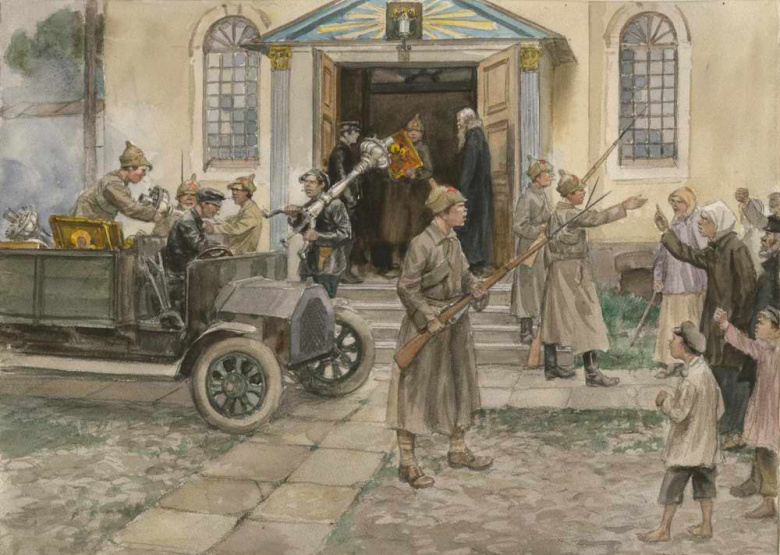Изъятие церковных ценностей. Картина Ивана Владимирова, 1922.