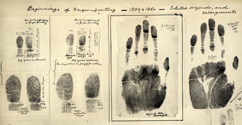 Дактилоскопическая карта Уильяма Гершеля (1860): первые отпечатки пальцев и ладоней, взятые с научно-криминологической целью
