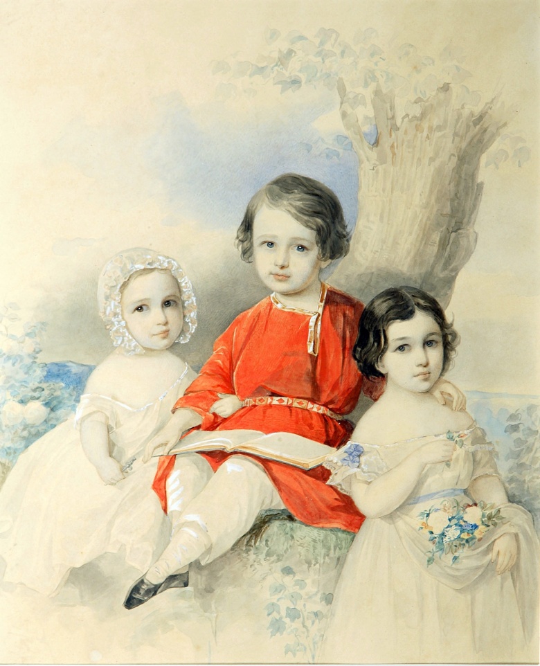 Гау В.И. Групповой портрет детей в пейзаже. 1840-1850-е