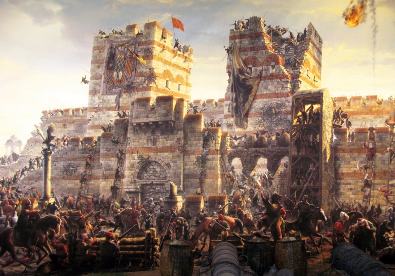 Осада Константинополя. Фрагмент художественной реконструкции событий из музея "Панорама 1453" (Стамбул)