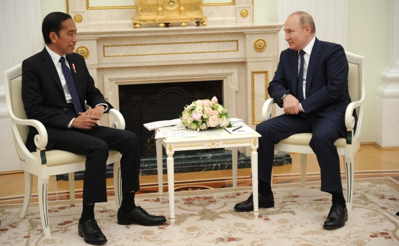 Президент Индонезии Джоко Видодо на встрече с президентом России Владимиром Путиным в Кремле, 30 июня 2022 года