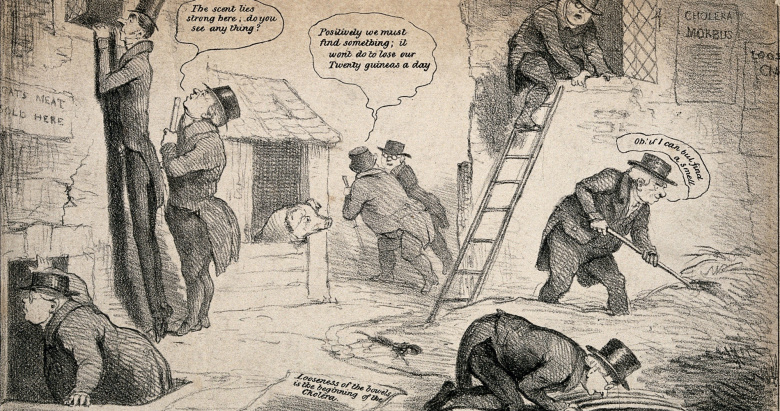 Литография 1832 года: лондонские городские службы пытаются обнаружить источник холеры. Болезнь, с древности известная во многих странах Азии и Европы, впервые проявилась в Англии только в начале 1830-х