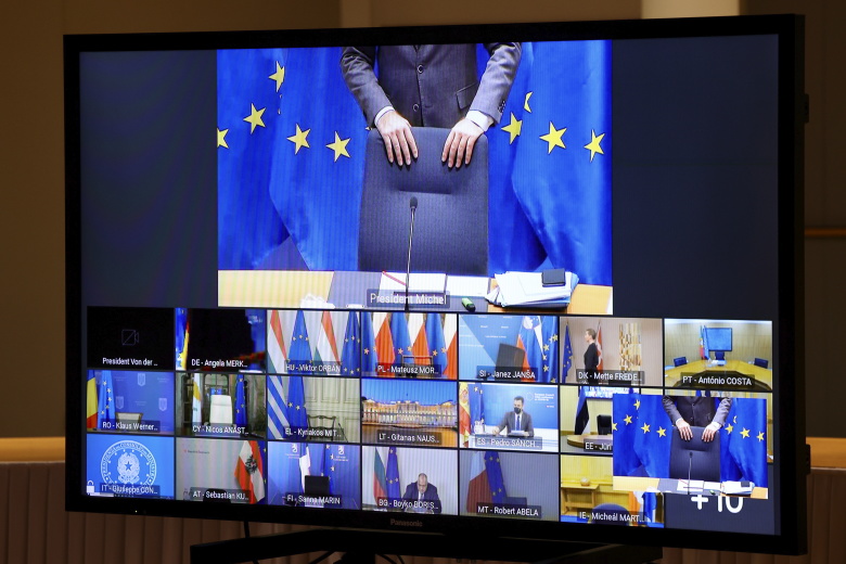 Онлайн-саммит лидеров стран ЕС. Фото: Oliver Matthys / EPA / TASS